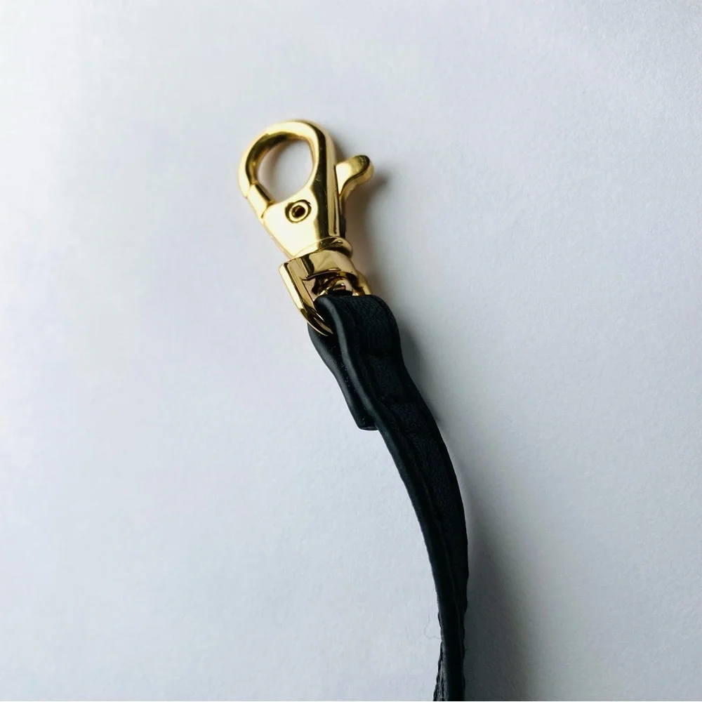 Tory Burch Black Leather Mirror/Bag Charm + Fossil Brass Leather Key Bag Charm
